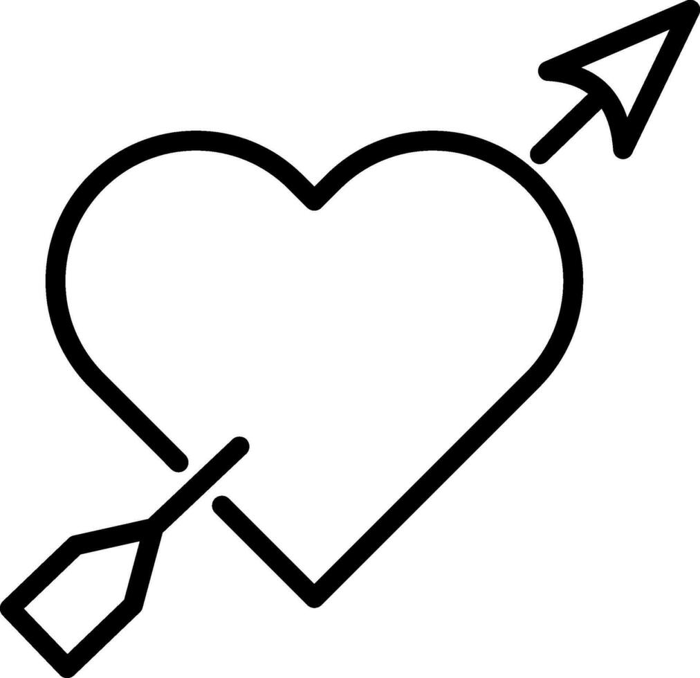 Black line art illustration of Heart with arrow icon. vector