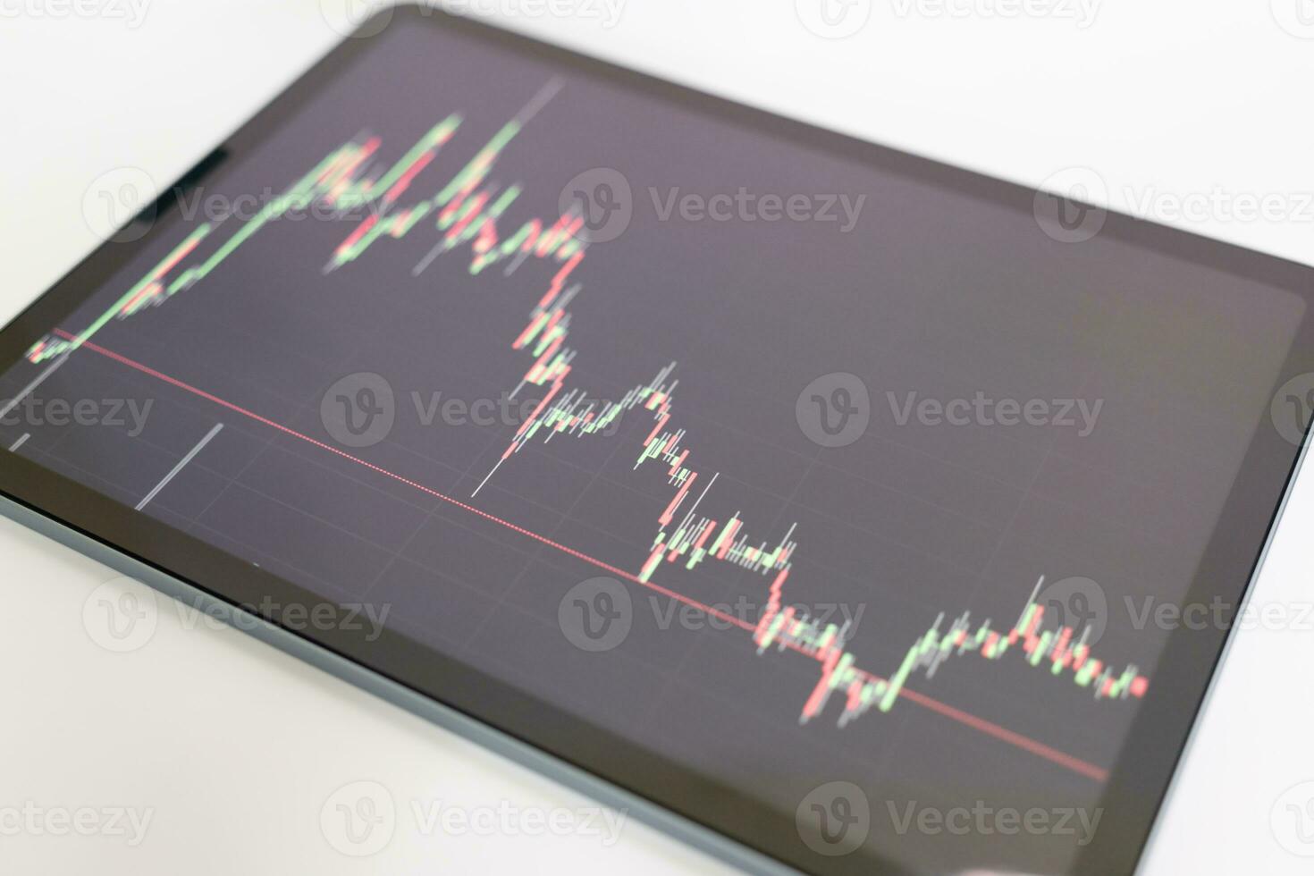 digital tablet display stock market data with graph and chart for analyze and check before trading stocks online photo