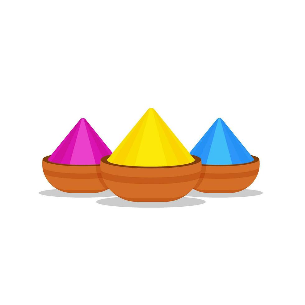 Holi colors in bowl on white background. vector