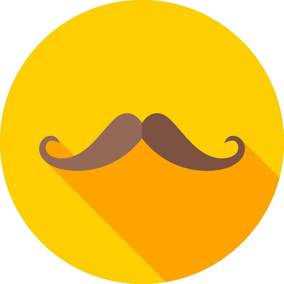 Brown Mustache icon on yellow round background. vector