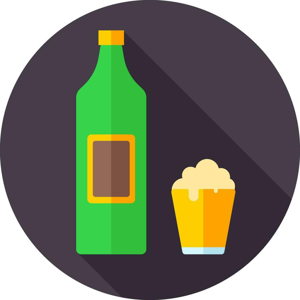 Drink bottle with glass icon on blue round background. vector