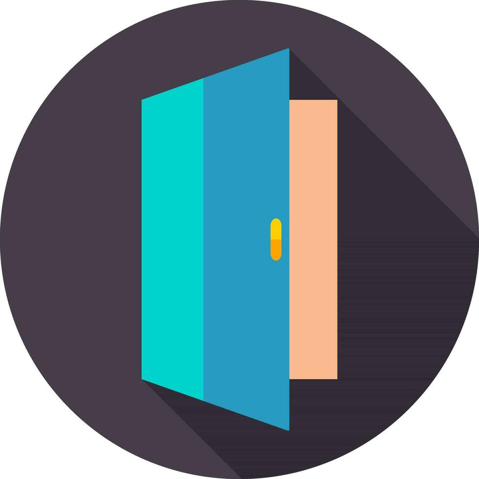 Blue Open Door icon on purple round background. vector