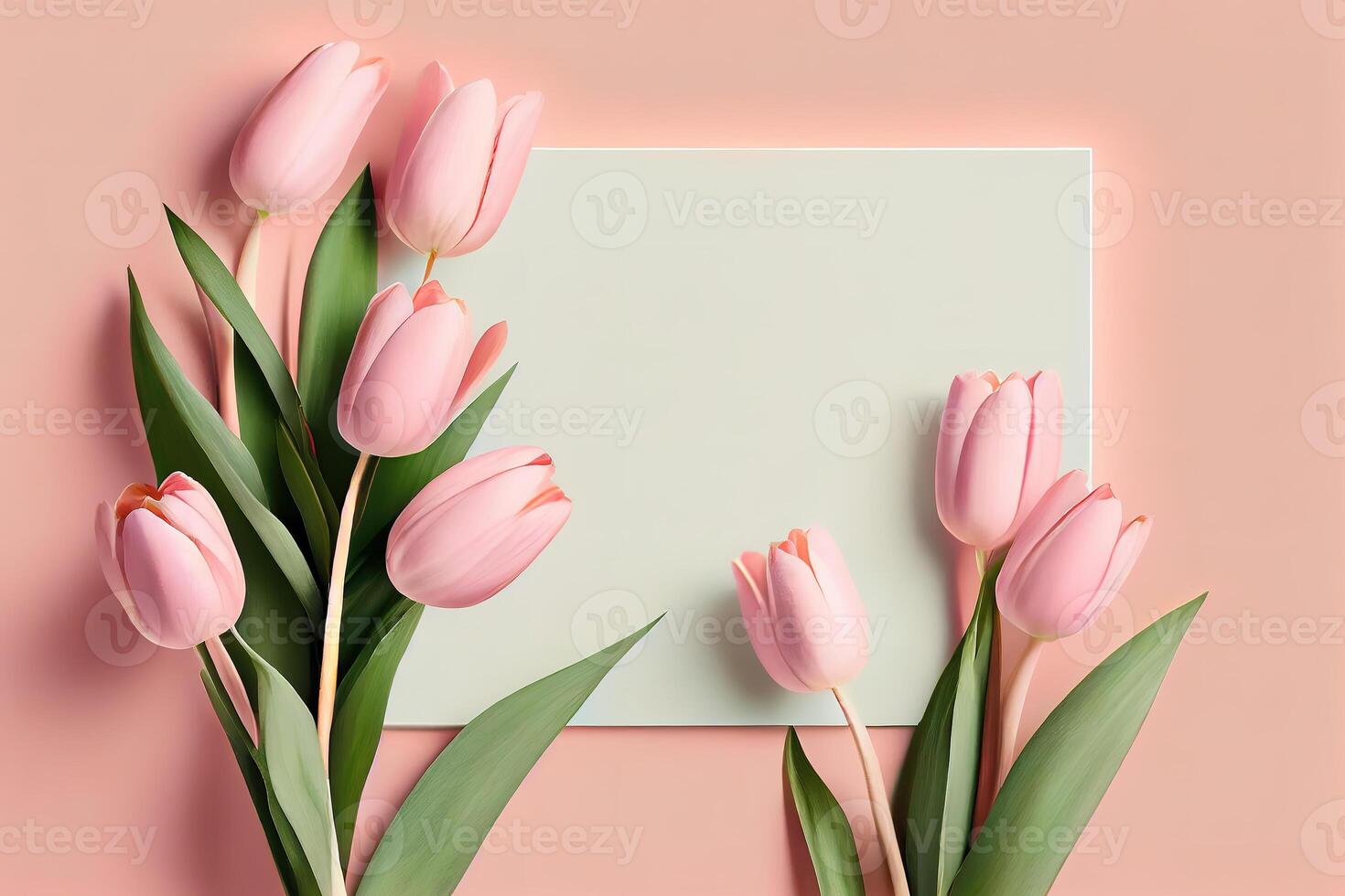 Bouquet of pink tulips flowers on pastel pink background. photo