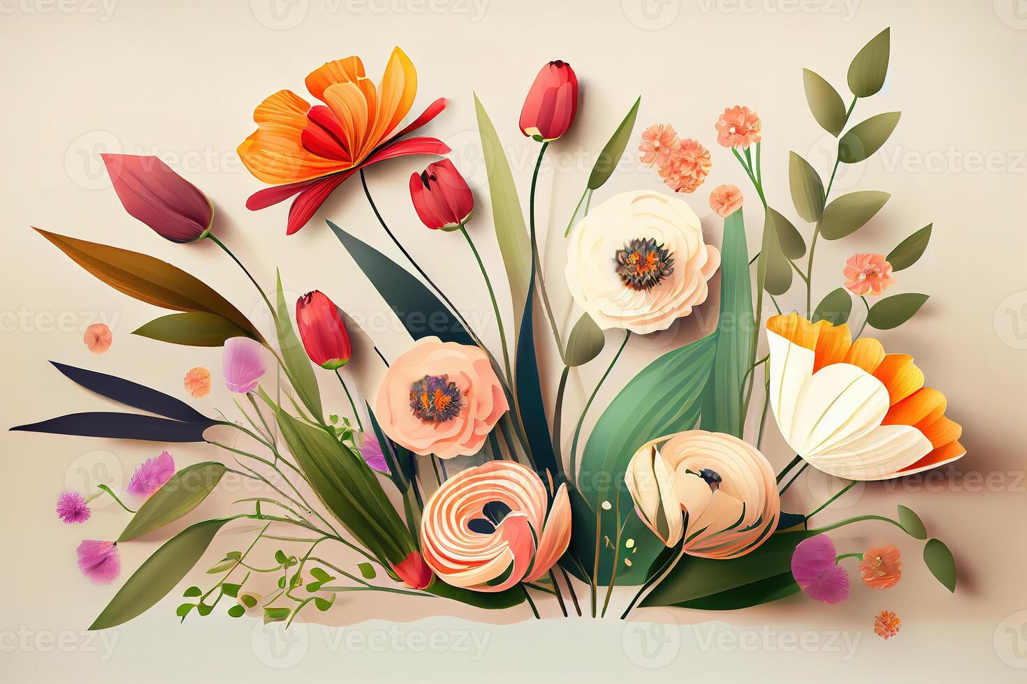 beautiful spring flowers on paper background. photo