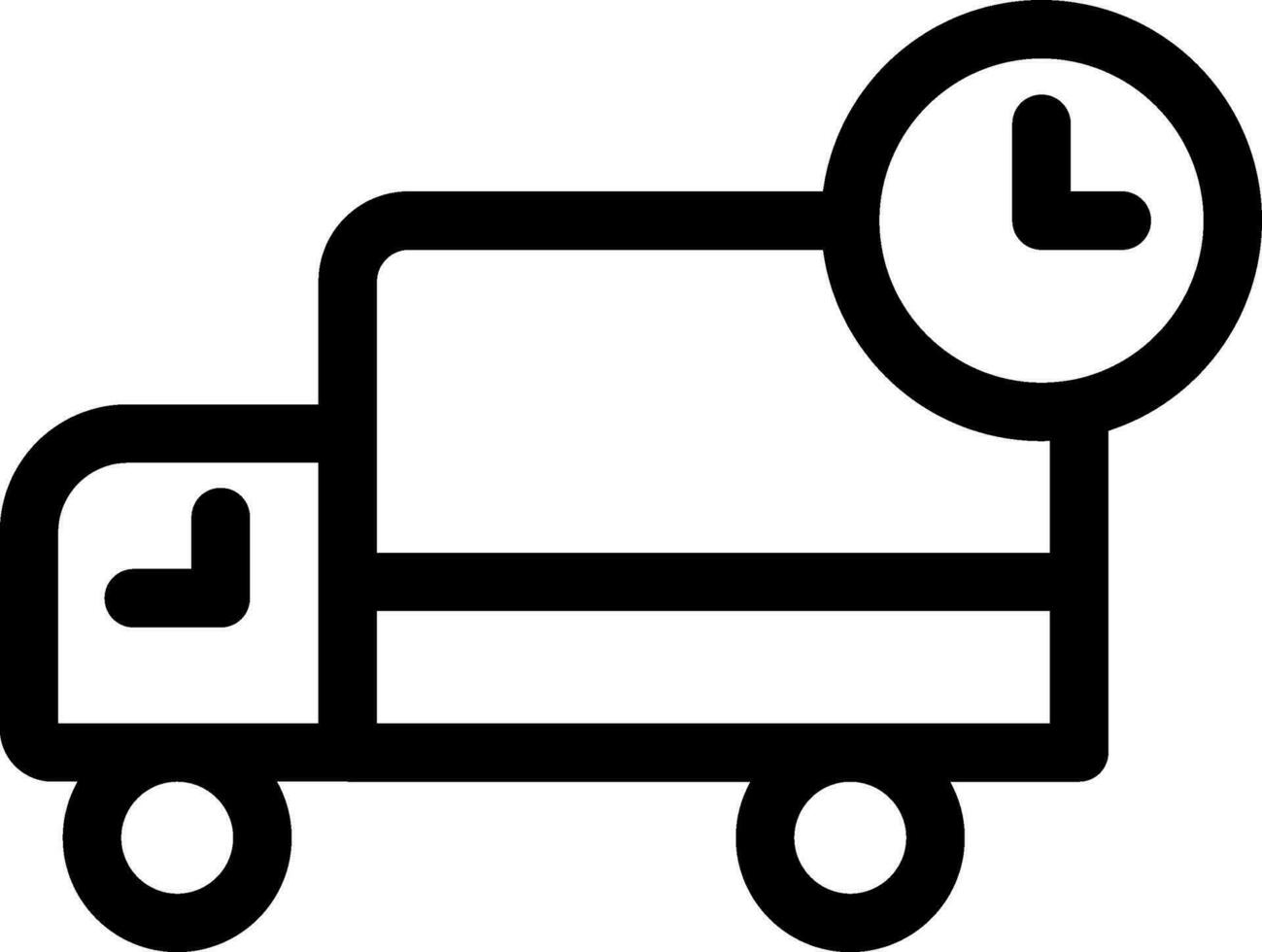 Delivery truck on time icon in black line art. vector