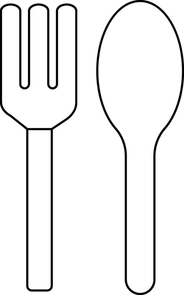 Spoon and Fork Icon in Black Line Art. vector