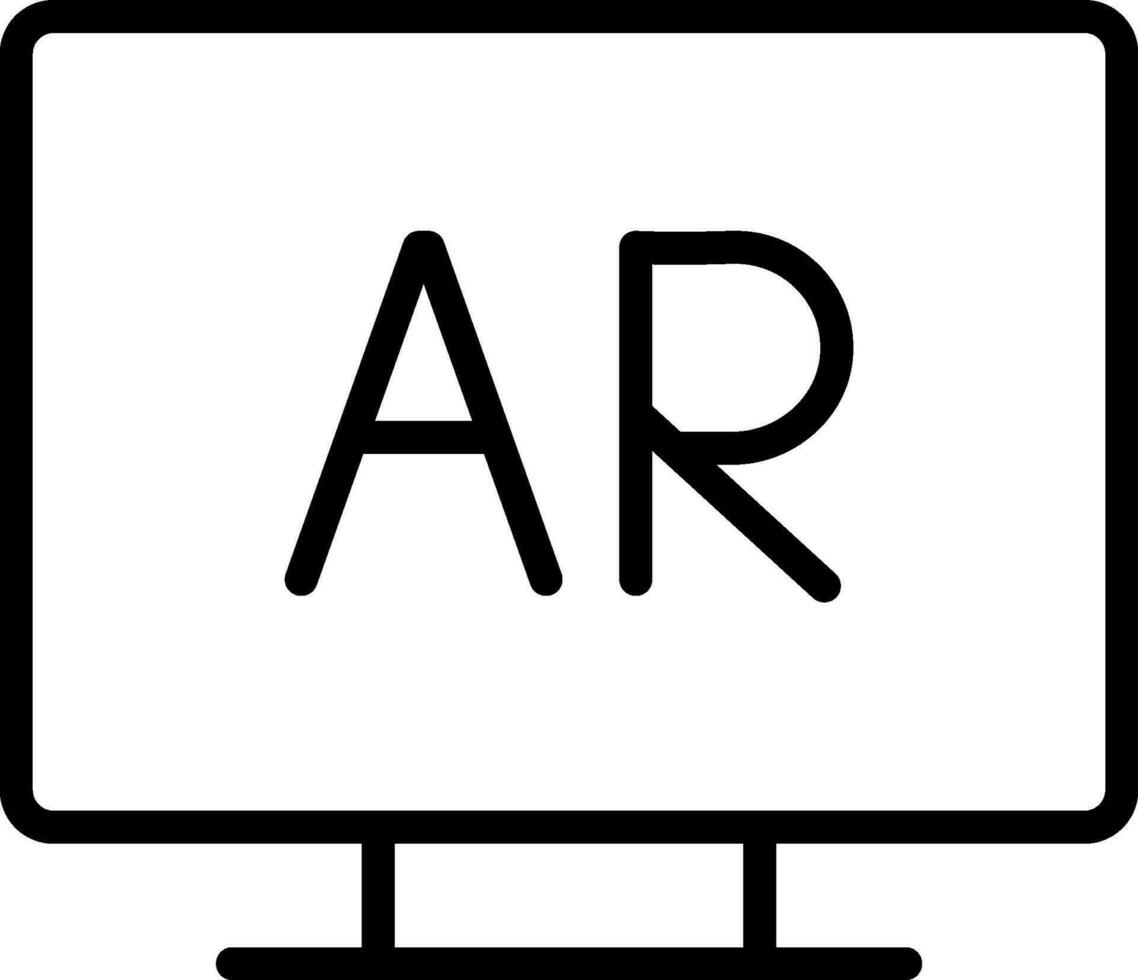 AR text in desktop screen icon in black line art. vector