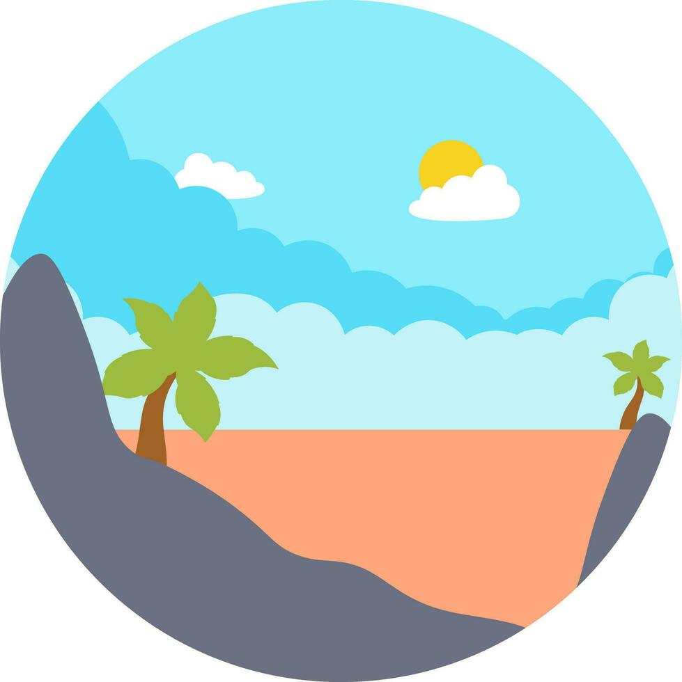 Tropical Landscape Sun Background in Flat Style. vector