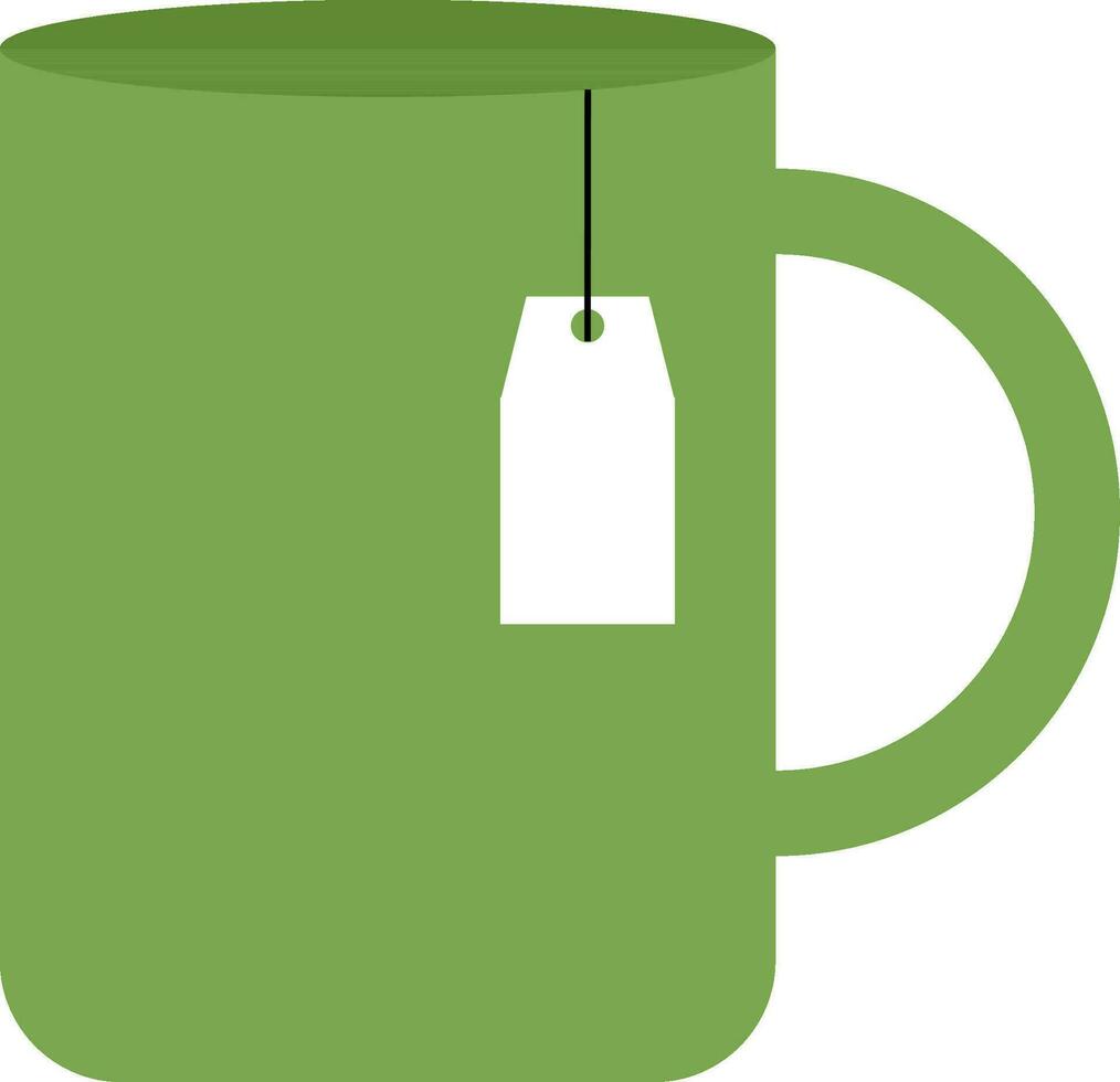 Flat illustration of green cup with tea bag. vector