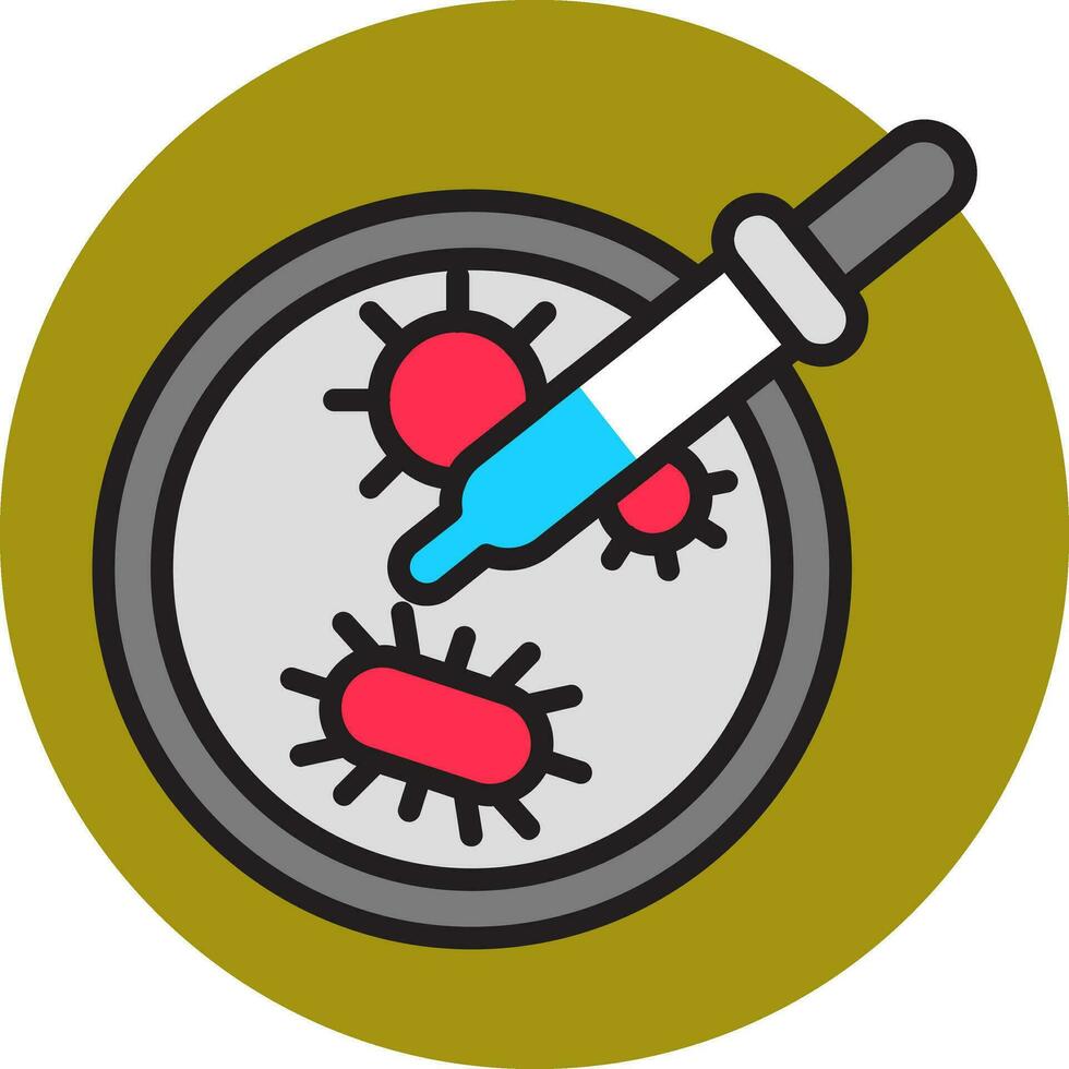 Dropper with virus and bacteria petri dish icon in flat style. vector