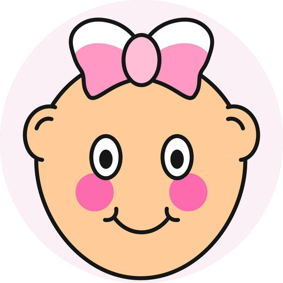 Cute baby girl face icon in flat style. vector