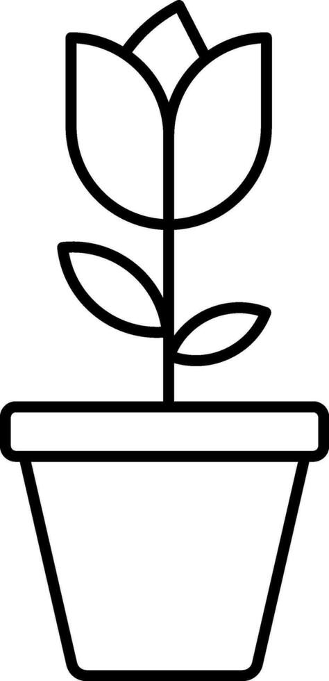 Rose Flower Pot icon in black line art. vector