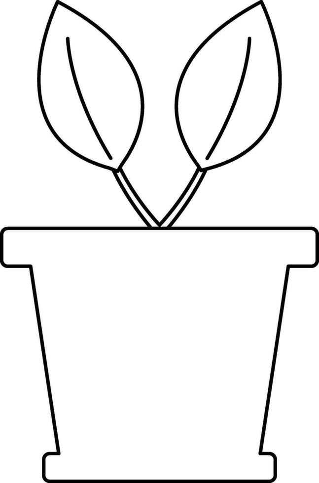 Stroke style of pot icon with two leaf. vector