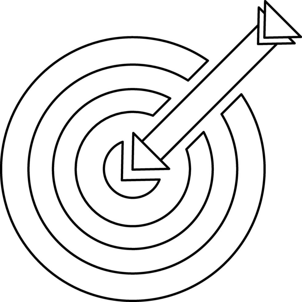 Target arrow with bullseye in black line art. vector