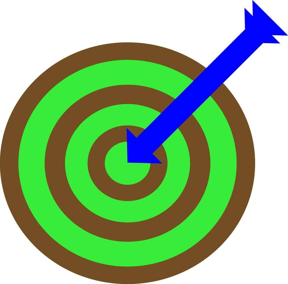 Blue target arrow with bullseye in green and brown color. vector