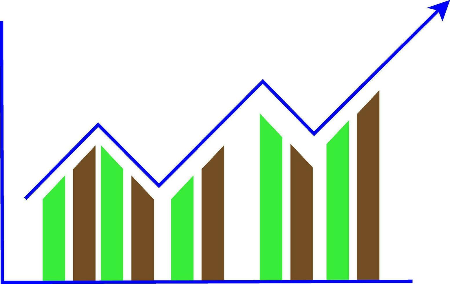 Green and brown growth graph with blue arrow. vector