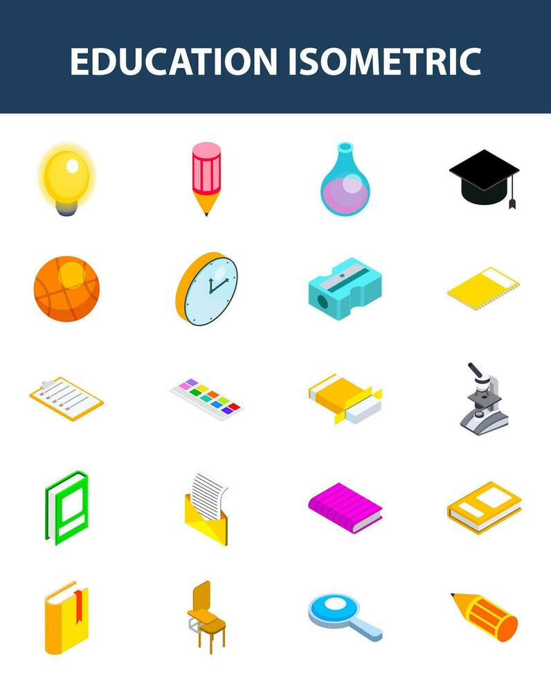 Set of education isometric icon on white background. vector