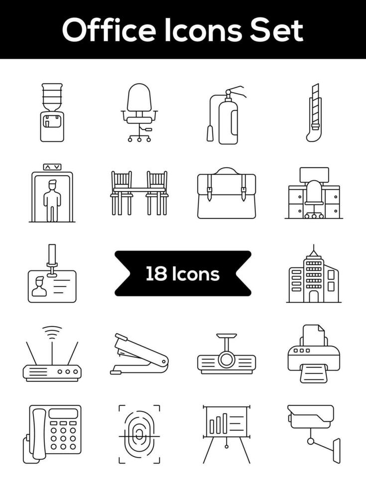 Set Of Office Line Art Icon Or Symbol. vector