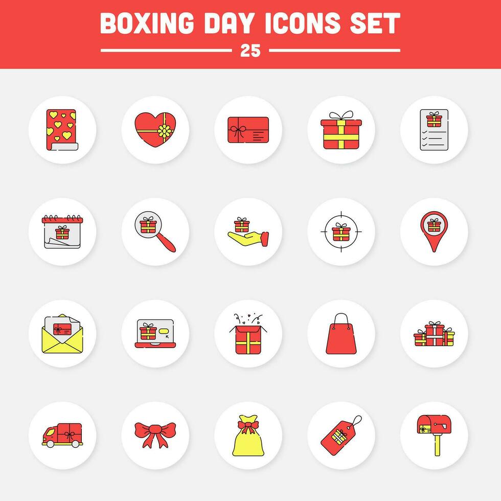 Yellow And Red Illustration Of Boxing Day Round Icon Set. vector