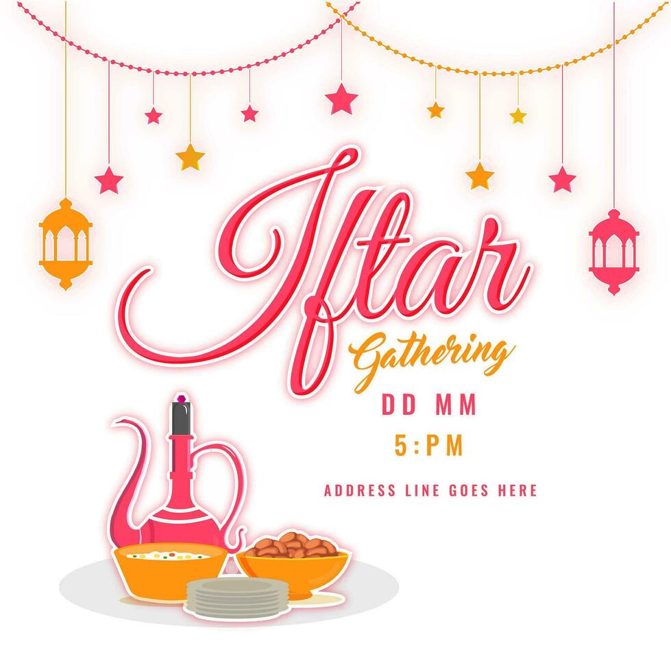 Hanging lantern with text Iftar Gathering. vector