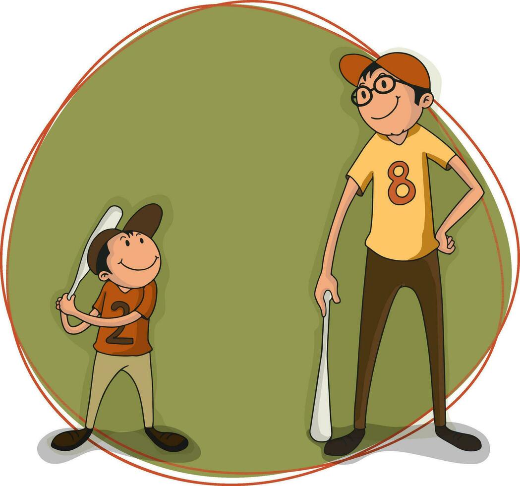 Father and son holding baseball bats. vector