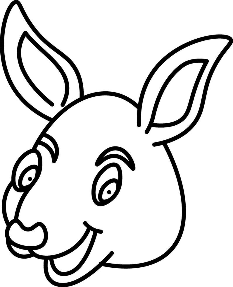 Cartoon Kangaroo Face Icon in Black Line Art. vector