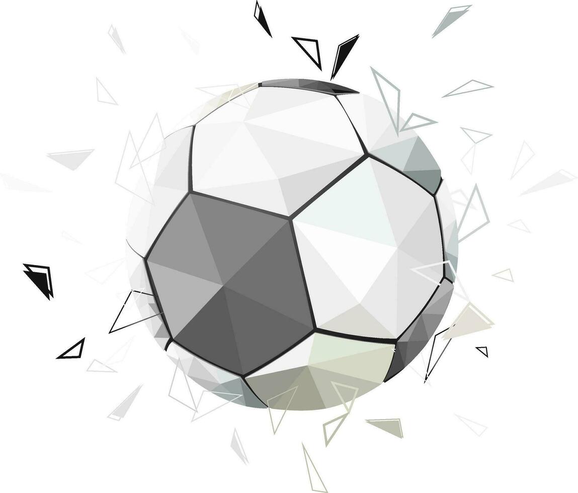 Grey and white football decorated with polygonal element. vector