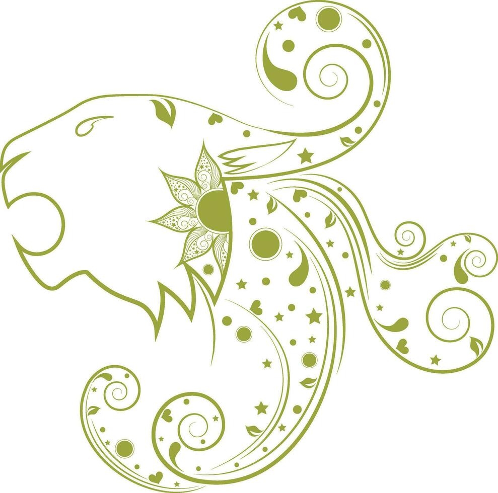 Floral design of lion face of leo in zodiac signs. vector
