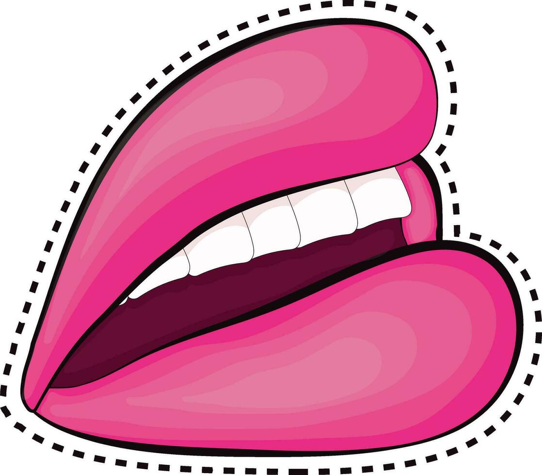 Woman open mouth with pink lips. vector