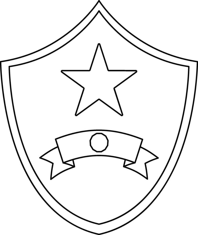 Line art star decorated shield badge with ribbon. vector