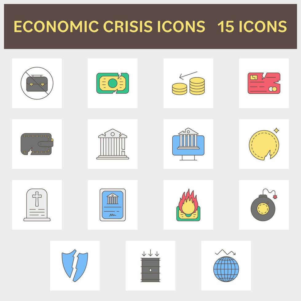 Colorful Set Of Economic Crisis Icons In Flat Style. vector