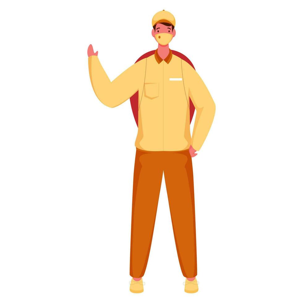 Delivery Boy Wear Protective Mask in Standing Pose. vector