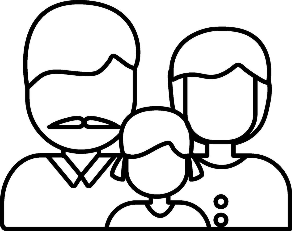 Line art of faceless mustache father, mother and daughter. vector