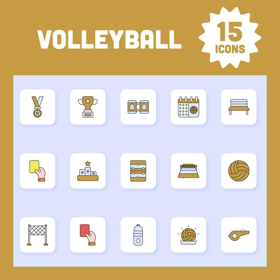 Blue And Yellow Color Set Of Volleyball Icon In Flat Style. vector