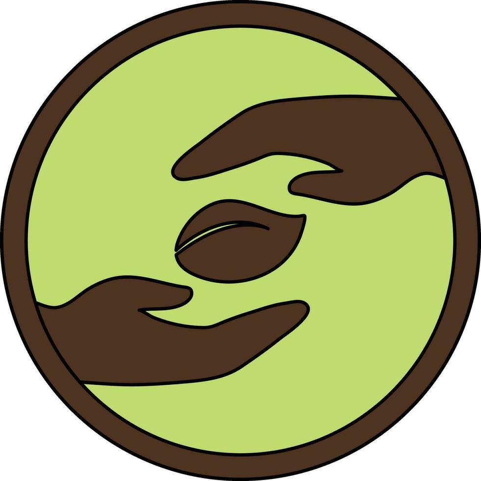 Ecology field icon with seed on hand in circular and stroke style. vector