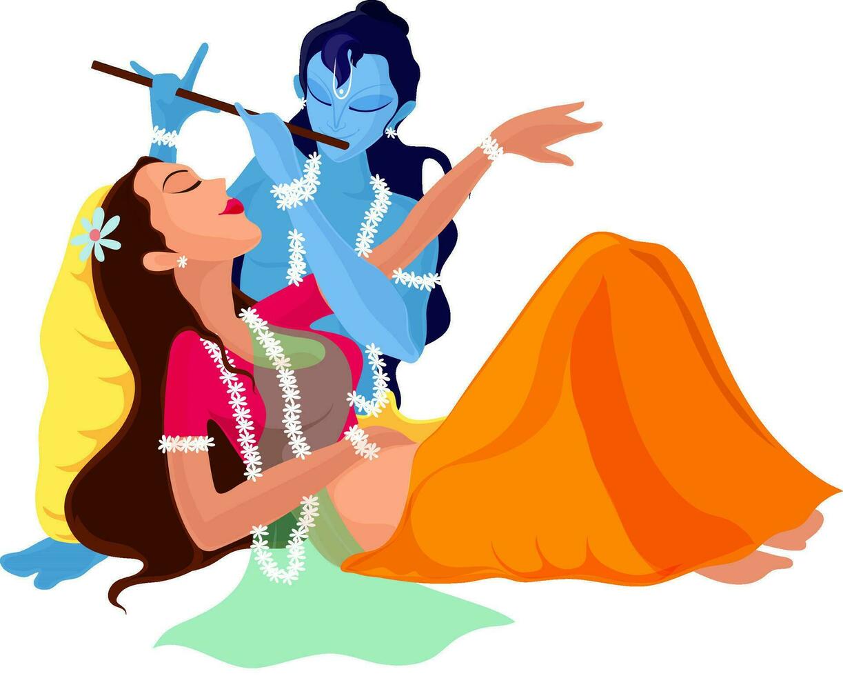 Illustration of Hindu Mythological, God Krishna with Goddess Radha. vector