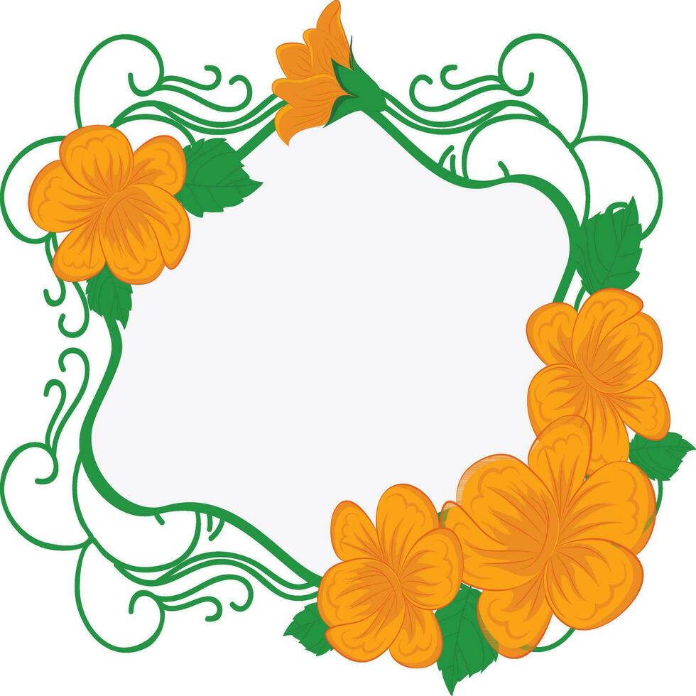 Green Ornamental frame decorated with yellow flowers. vector