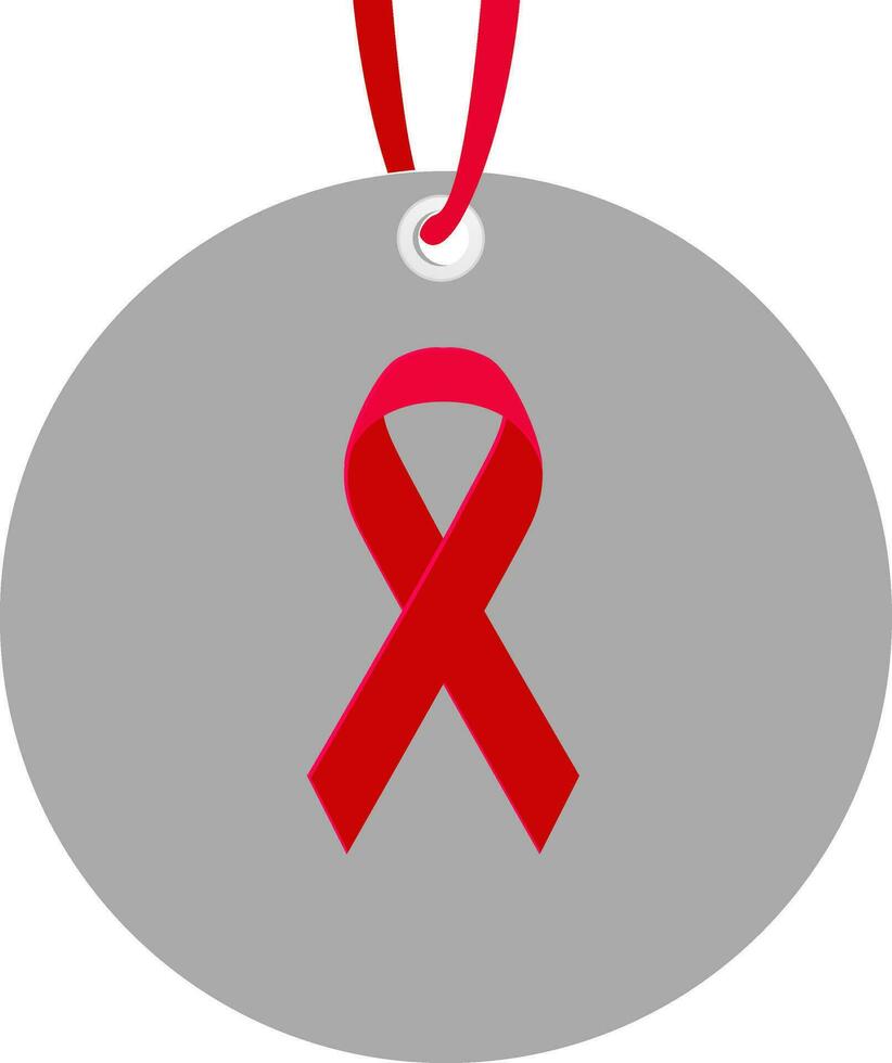 Grey hanging tag with red awareness ribbon. vector