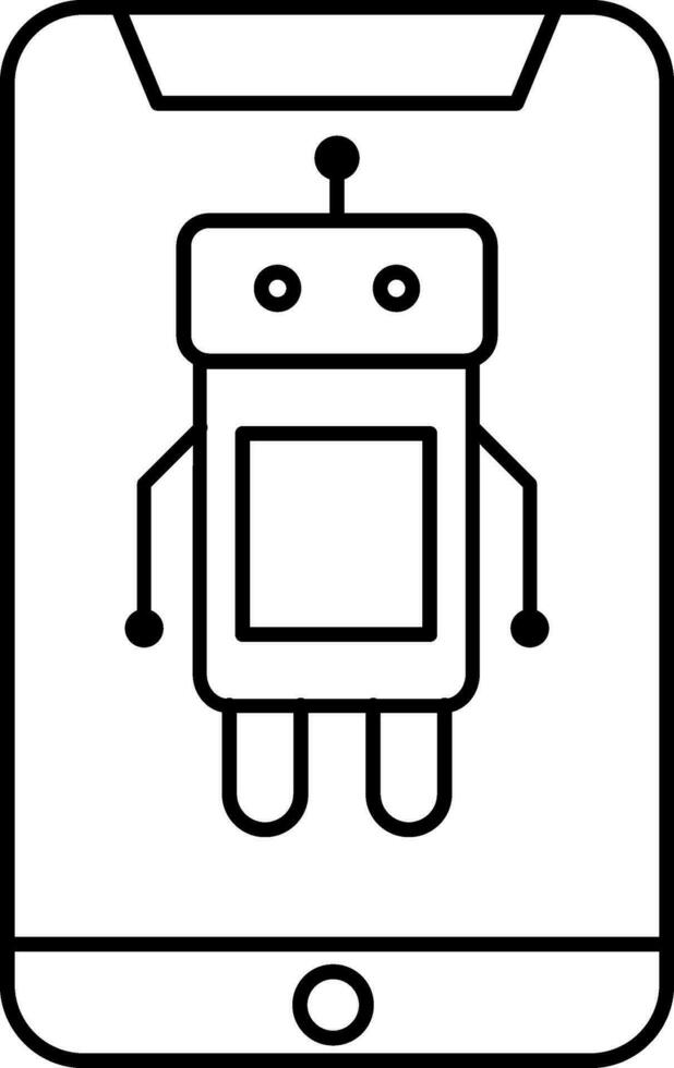 Line art illustration of Robot in smartphone icon. vector
