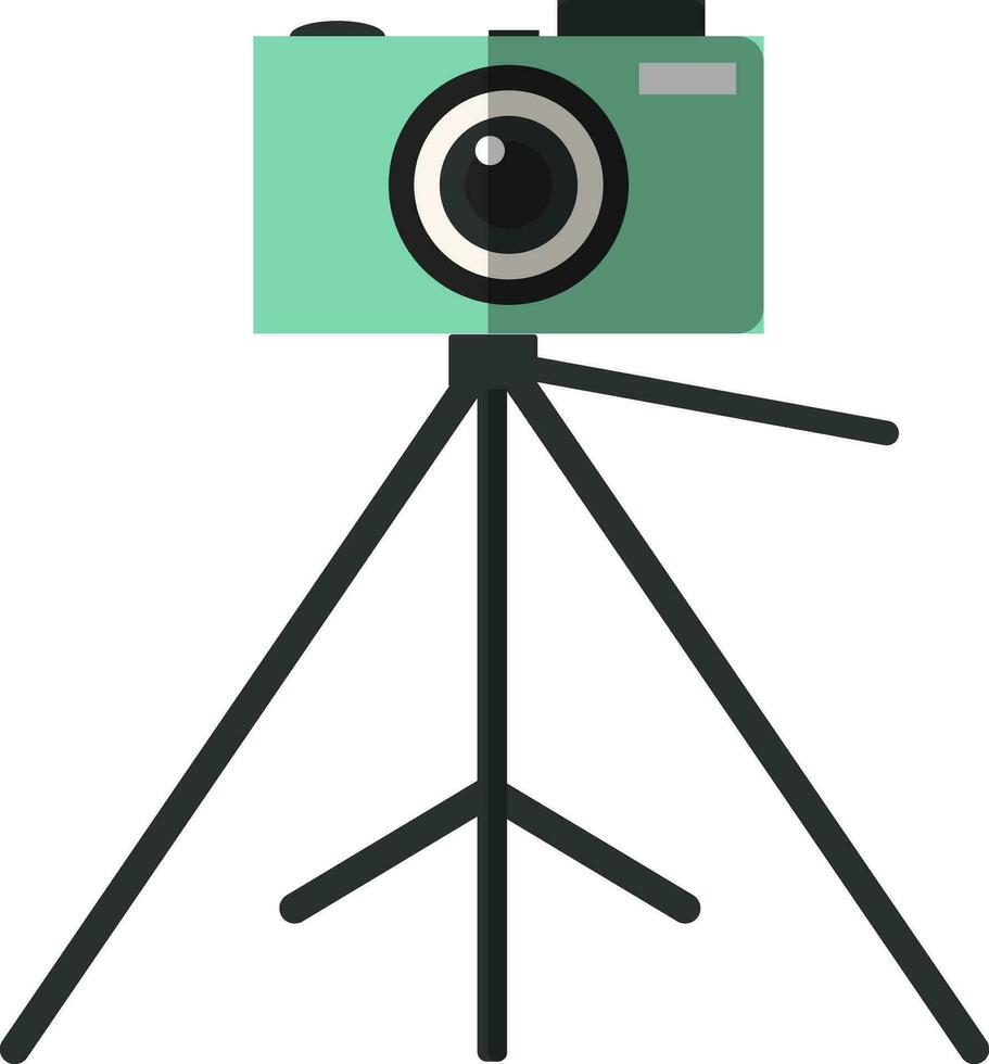 Camera on tripod. Green and black illustration. vector