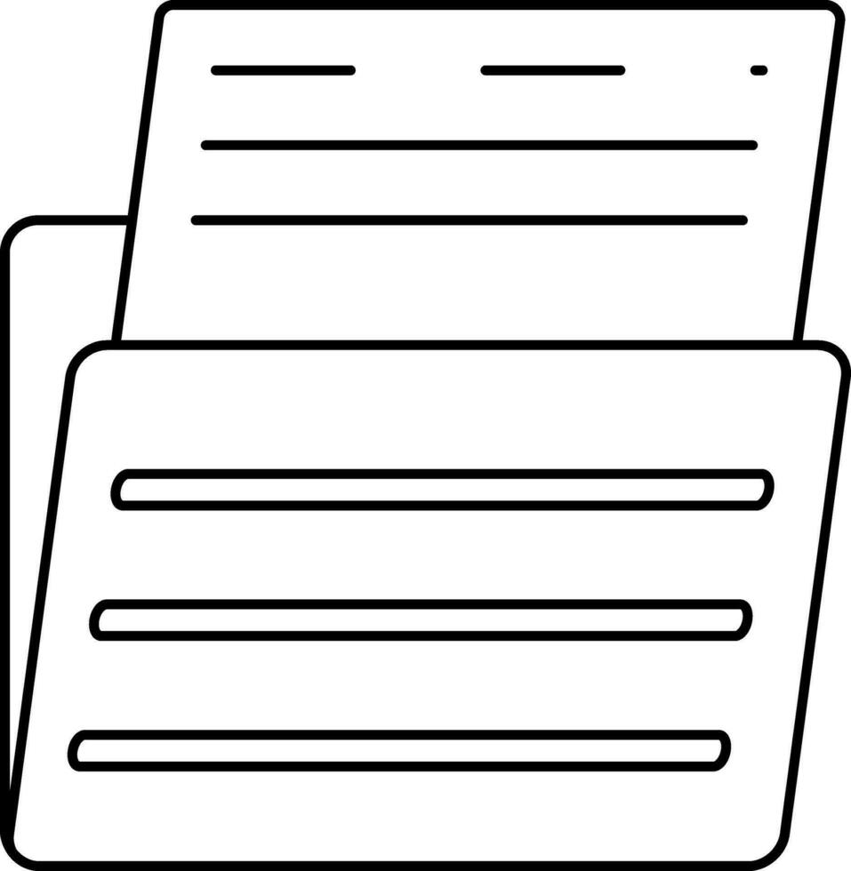 Black line art file folder with paper. vector