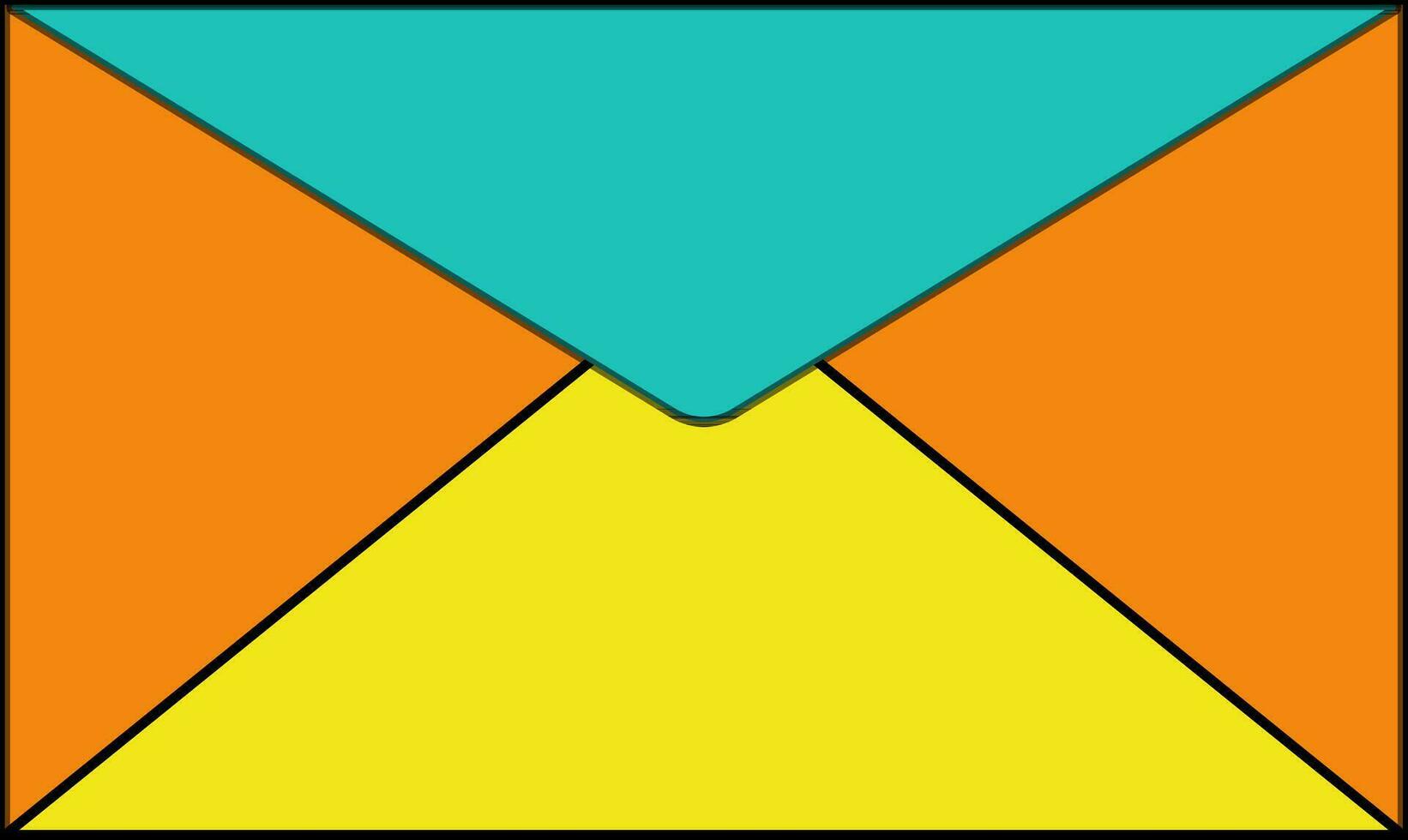 Orange, green and yellow envelope in black line art. vector