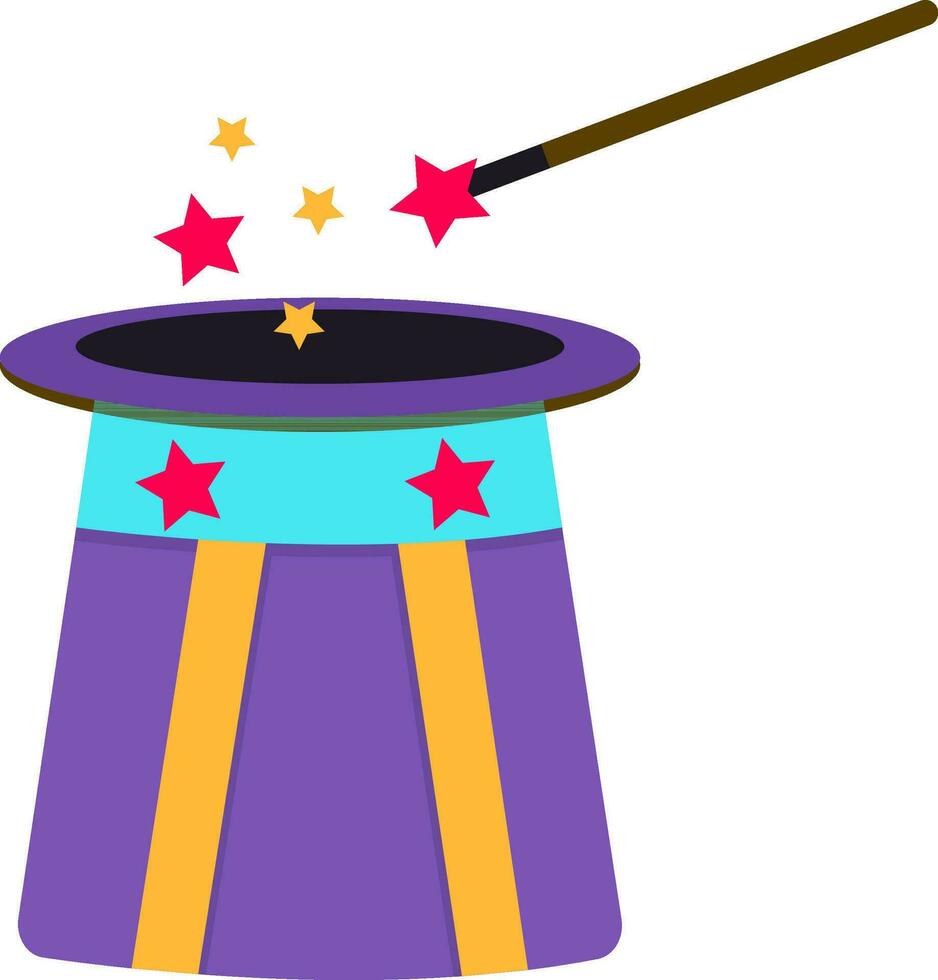 Illustration of magic hat with wand. vector