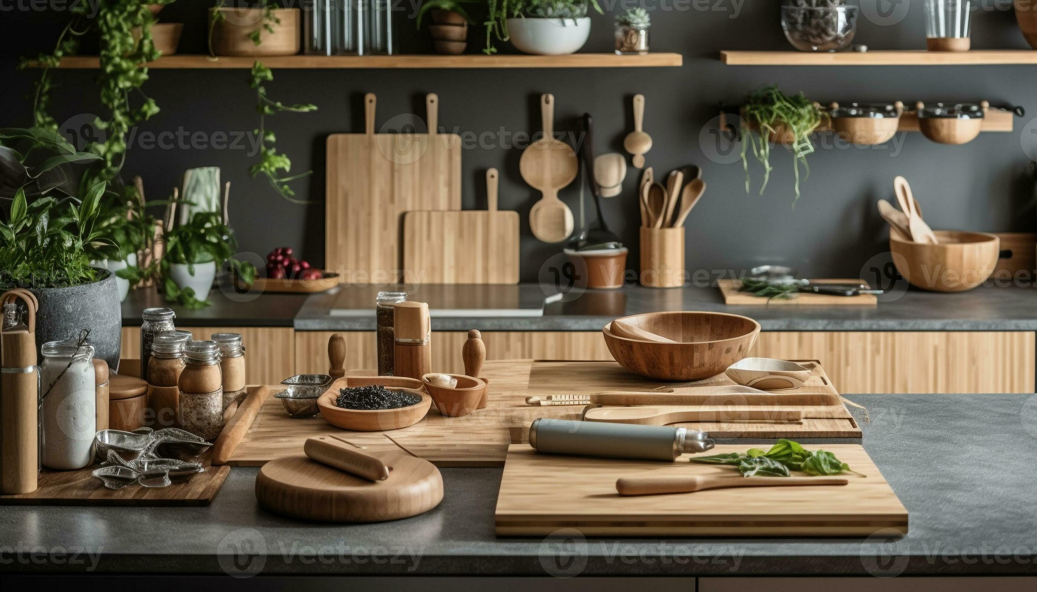 Rustic kitchen utensils on wooden table for homemade meal preparation  generated by AI 24926282 Stock Photo at Vecteezy