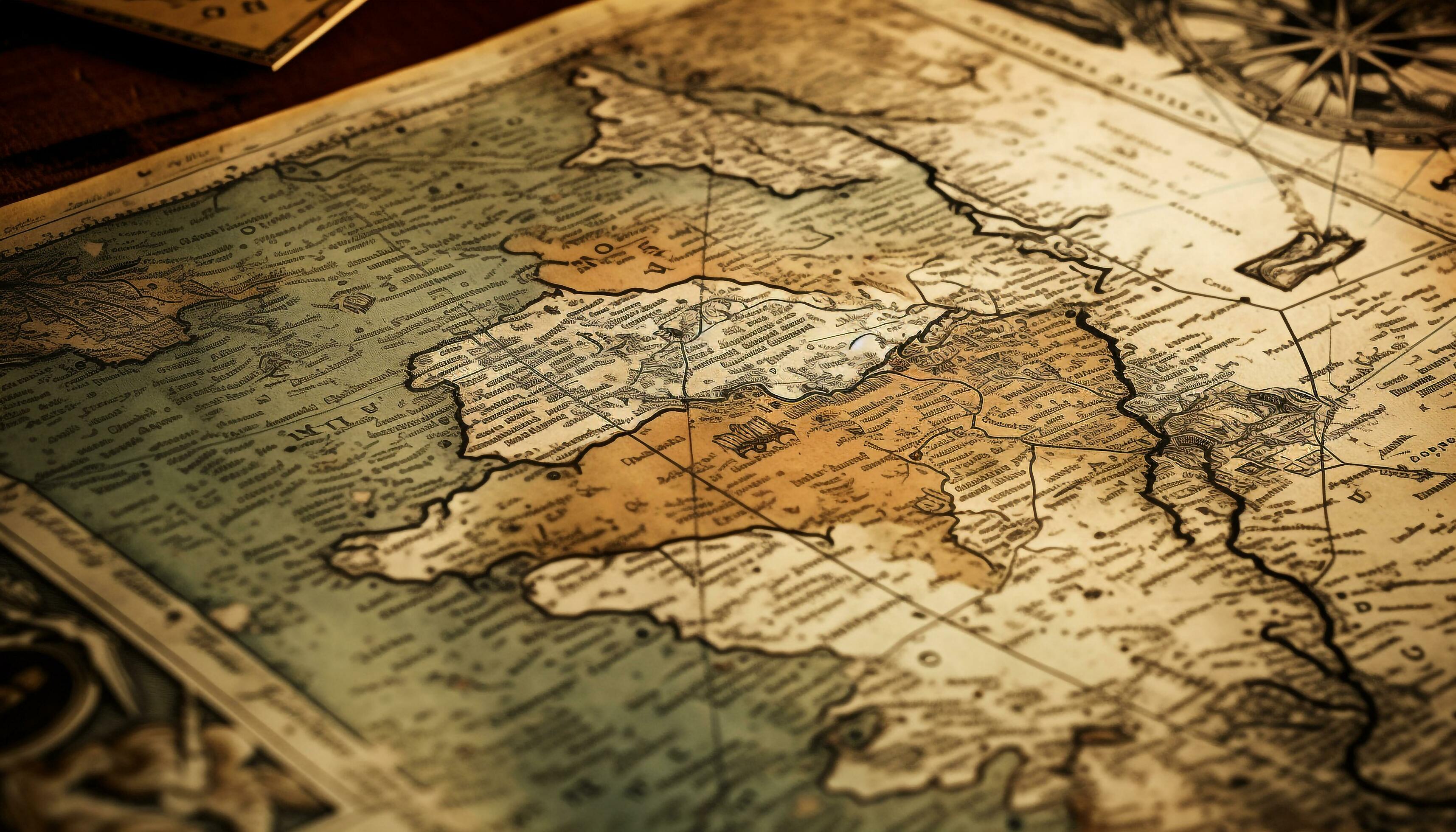 Antique world map, stained and torn, a journey through history