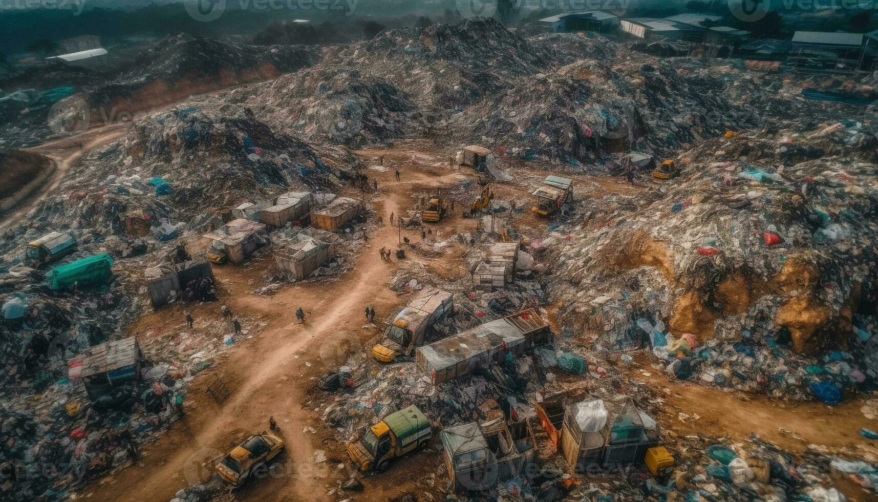 Aerial view of messy junkyard, polluted environment, unhygienic