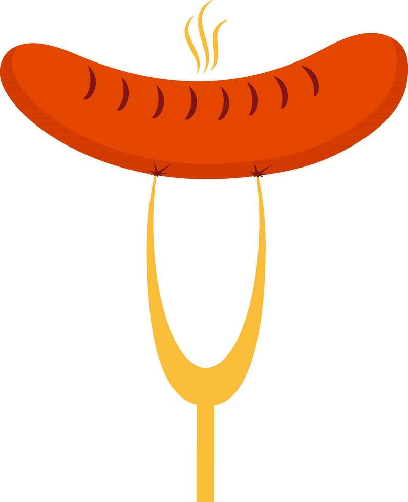 Grilled sausage on fork. vector