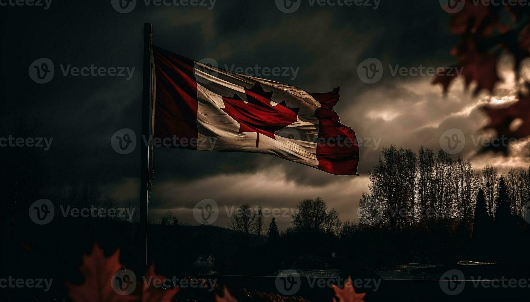 Majestic flag waving in the autumn wind generated by AI photo