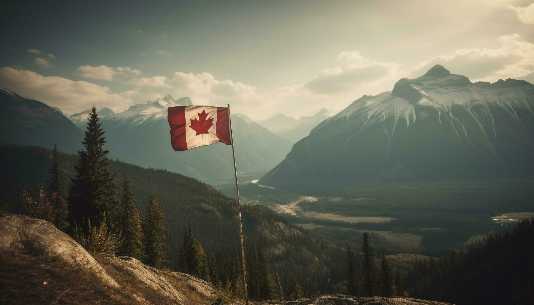 Majestic mountain range, tranquil scene, Canadian freedom generated by AI photo