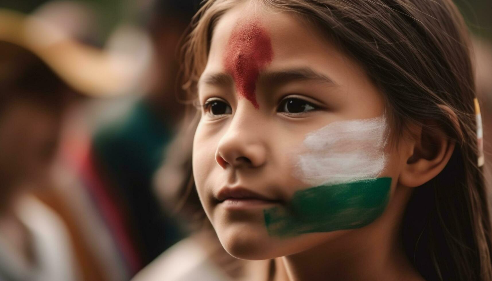 Smiling girl with face paint shows patriotism generated by AI photo
